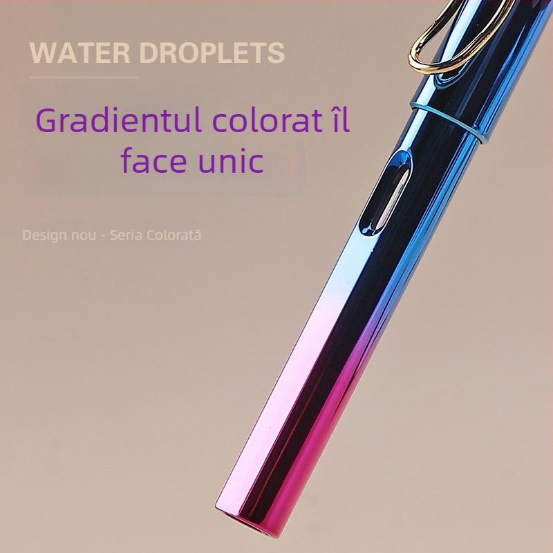 Stilou cu gradient colorat și corecția poziției scrisului, noul model cu finisaj lucios electroplatat, potrivit pentru studenți, birou și afaceri; caligrafie; personalizare cu logo