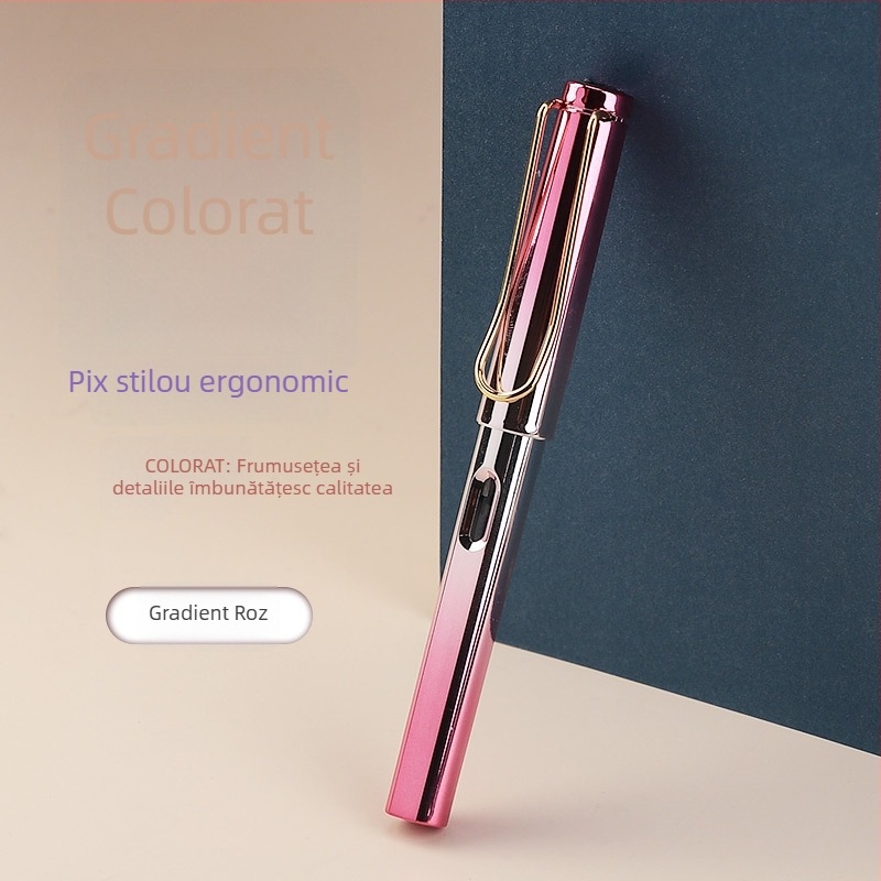 Stilou cu gradient colorat și corecția poziției scrisului, noul model cu finisaj lucios electroplatat, potrivit pentru studenți, birou și afaceri; caligrafie; personalizare cu logo