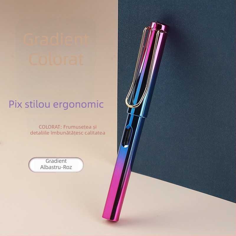 Stilou cu gradient colorat și corecția poziției scrisului, noul model cu finisaj lucios electroplatat, potrivit pentru studenți, birou și afaceri; caligrafie; personalizare cu logo