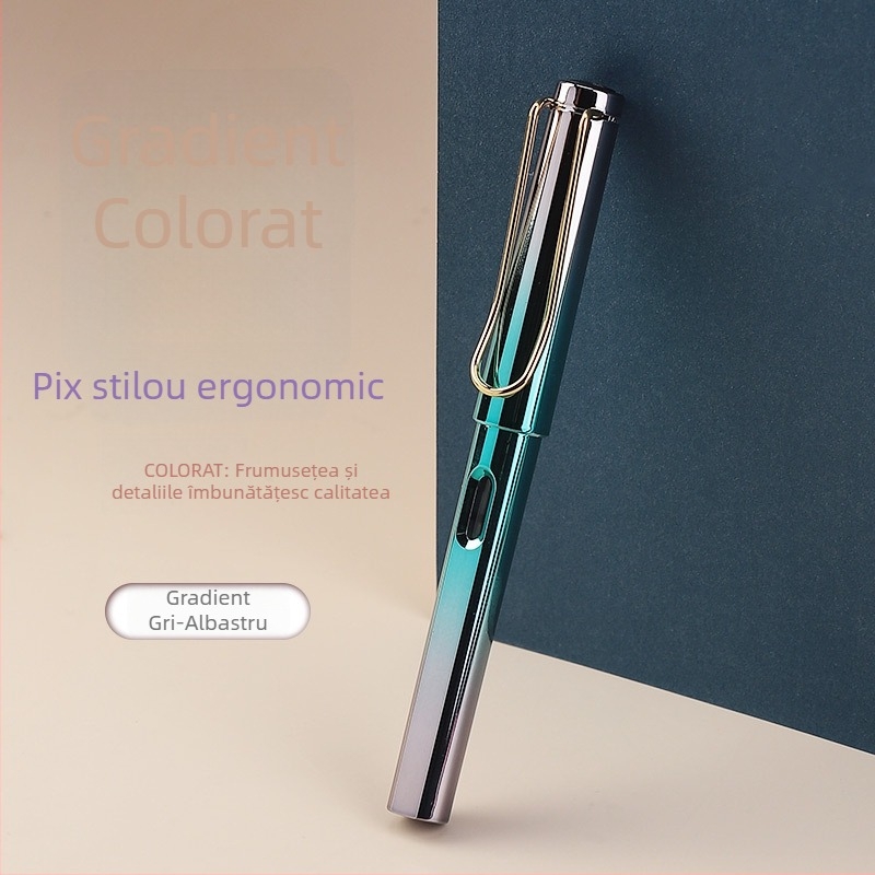 Stilou cu gradient colorat și corecția poziției scrisului, noul model cu finisaj lucios electroplatat, potrivit pentru studenți, birou și afaceri; caligrafie; personalizare cu logo