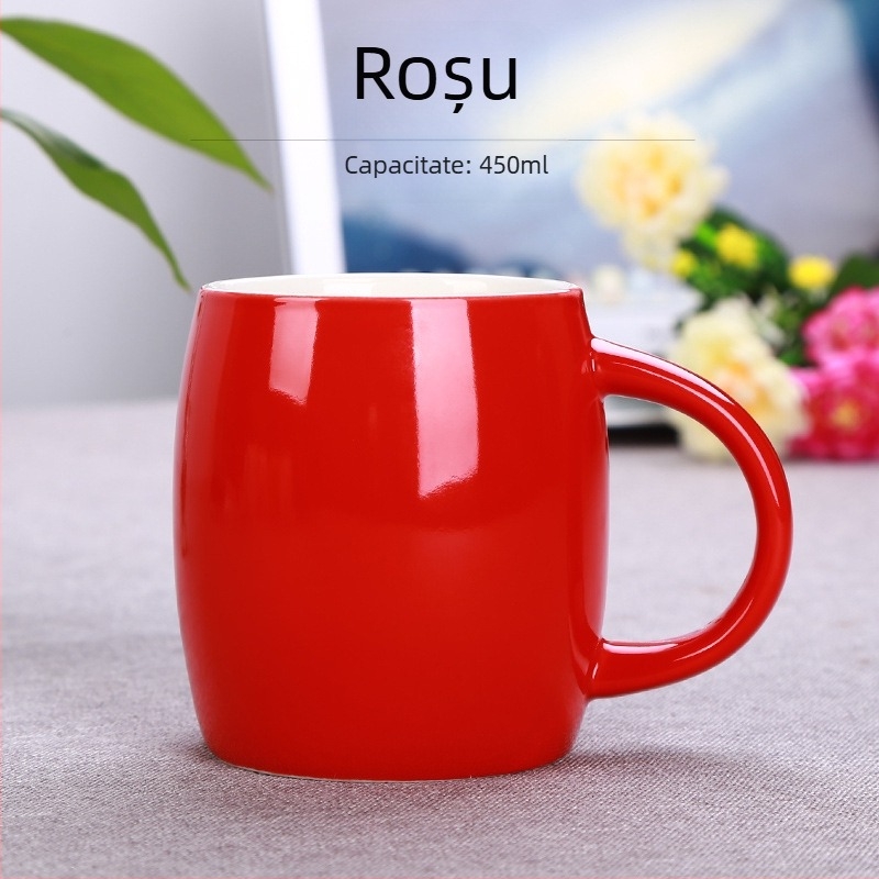 Ceașcă ceramică creativă cu capac și lingură, capacitate mare, formă de inimă pentru cafea, design modern și simplu, set din două piese