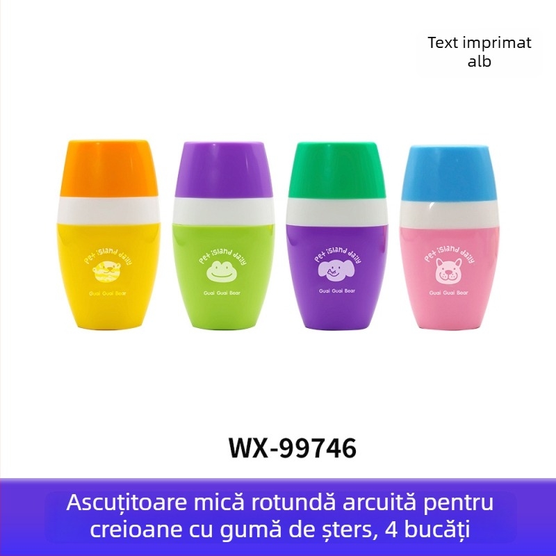 Radieră și ascuțitor de creioane, design urs drăguț, formă rotundă, papetărie creativă.