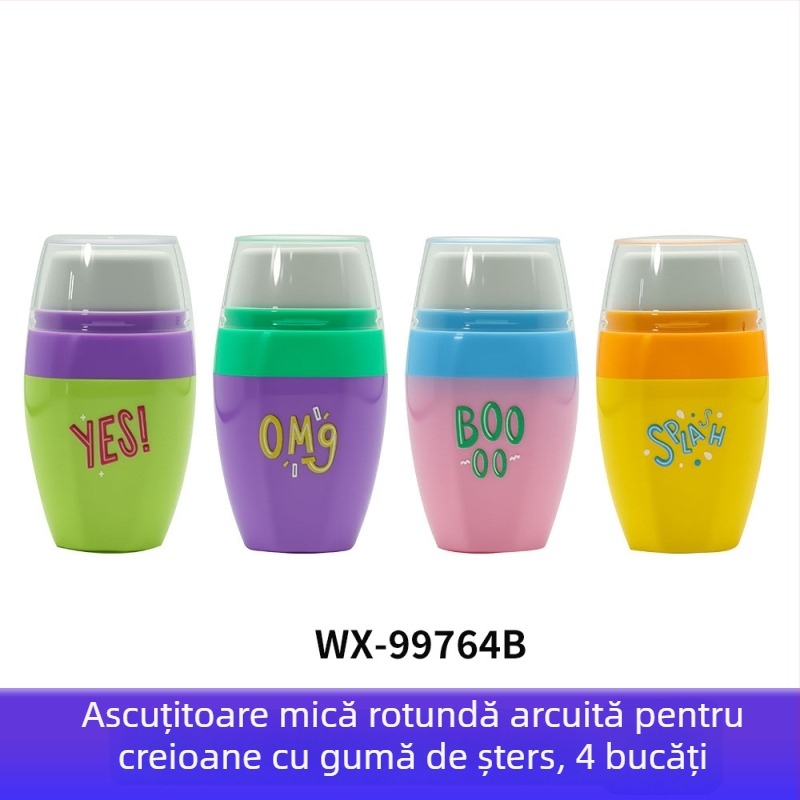 Radieră și ascuțitor de creioane, design urs drăguț, formă rotundă, papetărie creativă.