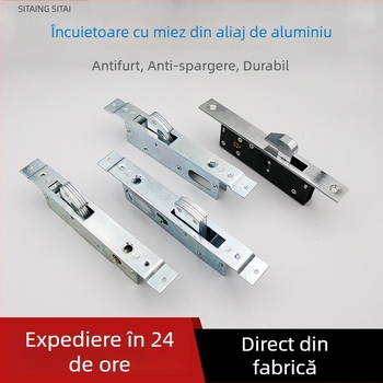 Set mecanic de încuietori pentru uși glisante duble, încuietoare cilindrică pentru uși din sticlă cu cadru, încuietoare cu limbă plată pentru podea și încuietoare cu cârlig pentru uși din aliaj de aluminiu și PVC