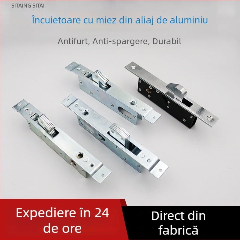 Set mecanic de încuietori pentru uși glisante duble, încuietoare cilindrică pentru uși din sticlă cu cadru, încuietoare cu limbă plată pentru podea și încuietoare cu cârlig pentru uși din aliaj de aluminiu și PVC
