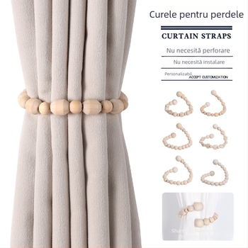 Bandă pentru perdea cu mărgele din lemn și cataramă magnetică, lucrată manual, design simplu