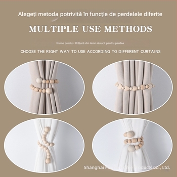Bandă pentru perdea cu mărgele din lemn și cataramă magnetică, lucrată manual, design simplu