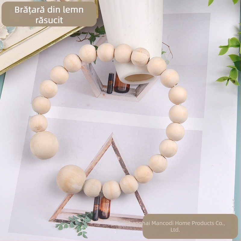 Bandă pentru perdea cu mărgele din lemn și cataramă magnetică, lucrată manual, design simplu