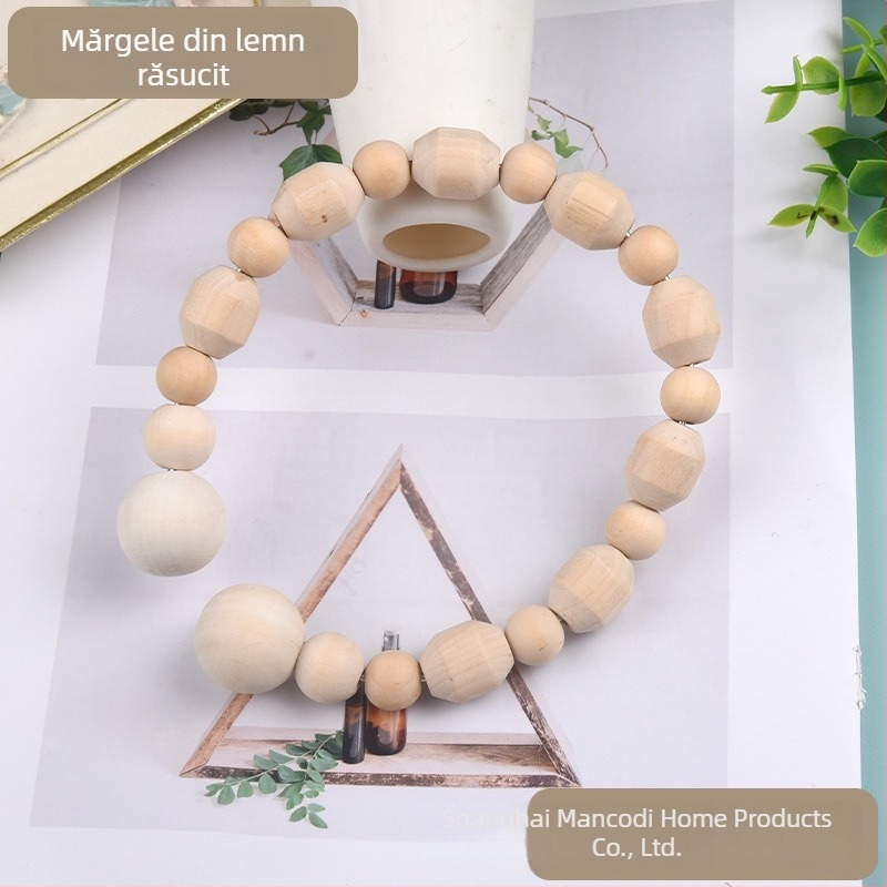 Bandă pentru perdea cu mărgele din lemn și cataramă magnetică, lucrată manual, design simplu