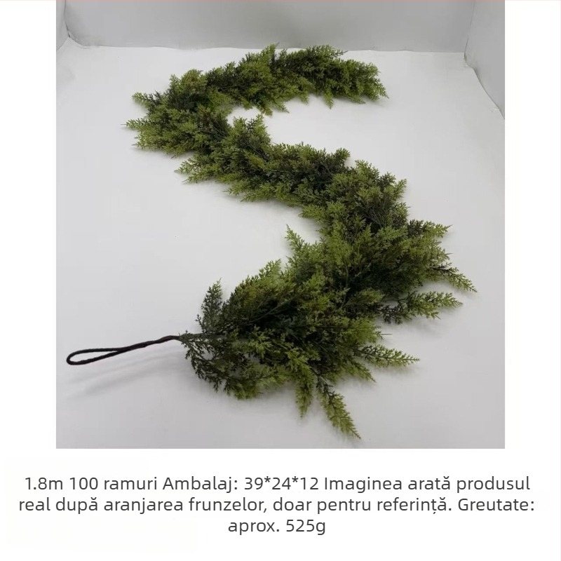 Liană artificială cu frunze de chiparos, bandă luminoasă pentru șemineu și scară