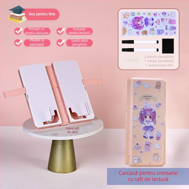 Cutie multifuncțională pentru rechizite cu raft de lectură, penar cu capacitate dublă pentru copii