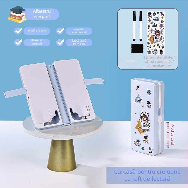Cutie multifuncțională pentru rechizite cu raft de lectură, penar cu capacitate dublă pentru copii
