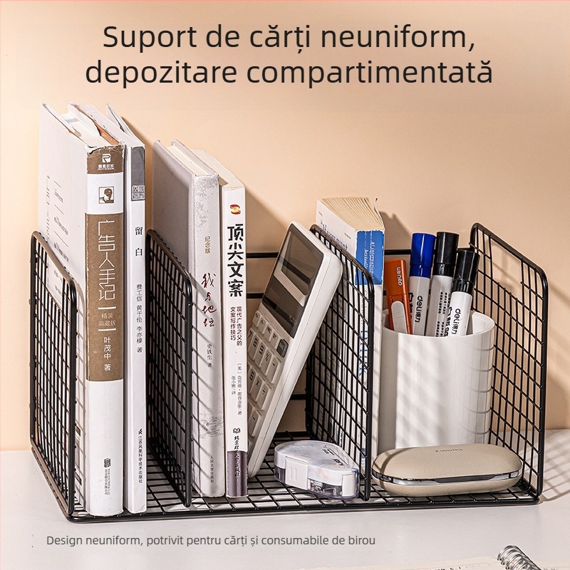 Deli Tb100 Suport pentru cărți din plasă metalică, cu trei secțiuni de clasificare pentru bibliotecă, suport din fier pentru cărți