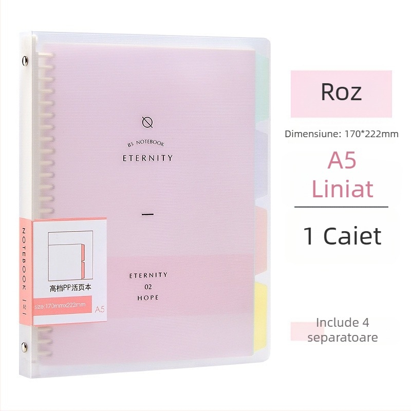 Wen Gu caiet cu 50 de pagini, secționat, cu foi detașabile, format A5, liniat, caiet studențesc cu spirală