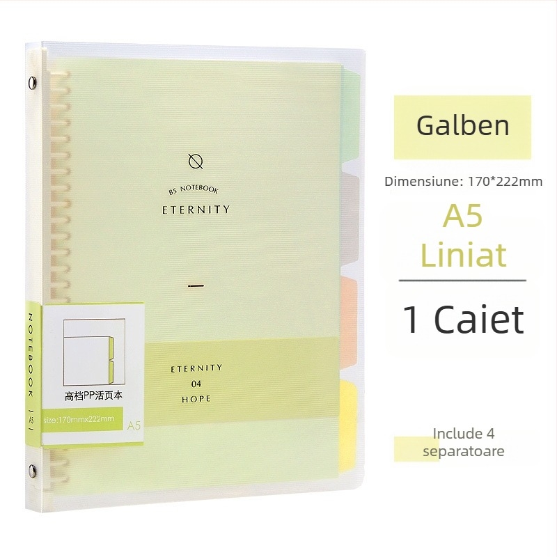 Wen Gu caiet cu 50 de pagini, secționat, cu foi detașabile, format A5, liniat, caiet studențesc cu spirală