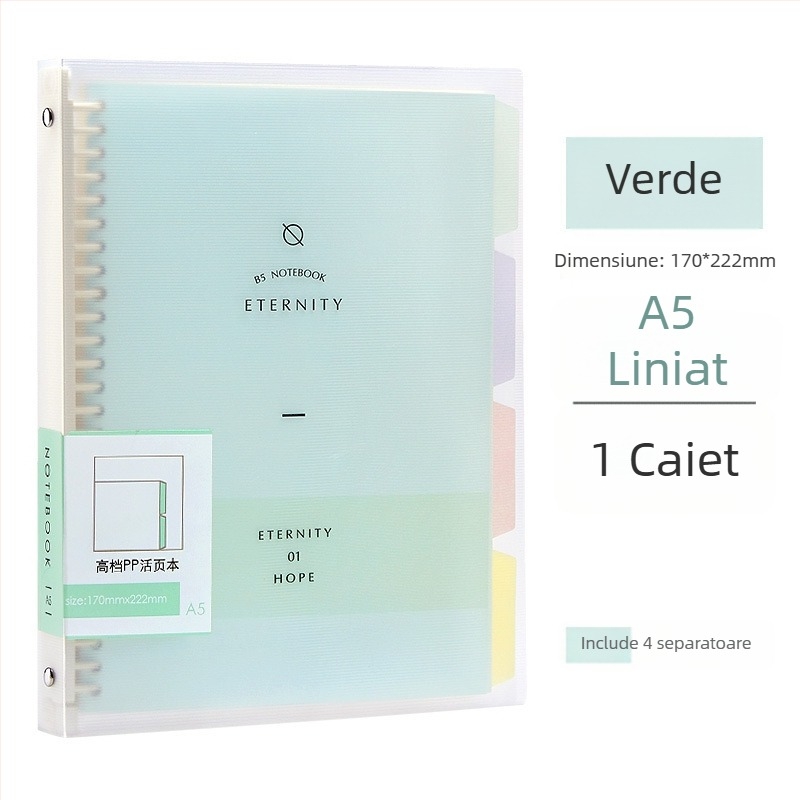 Wen Gu caiet cu 50 de pagini, secționat, cu foi detașabile, format A5, liniat, caiet studențesc cu spirală