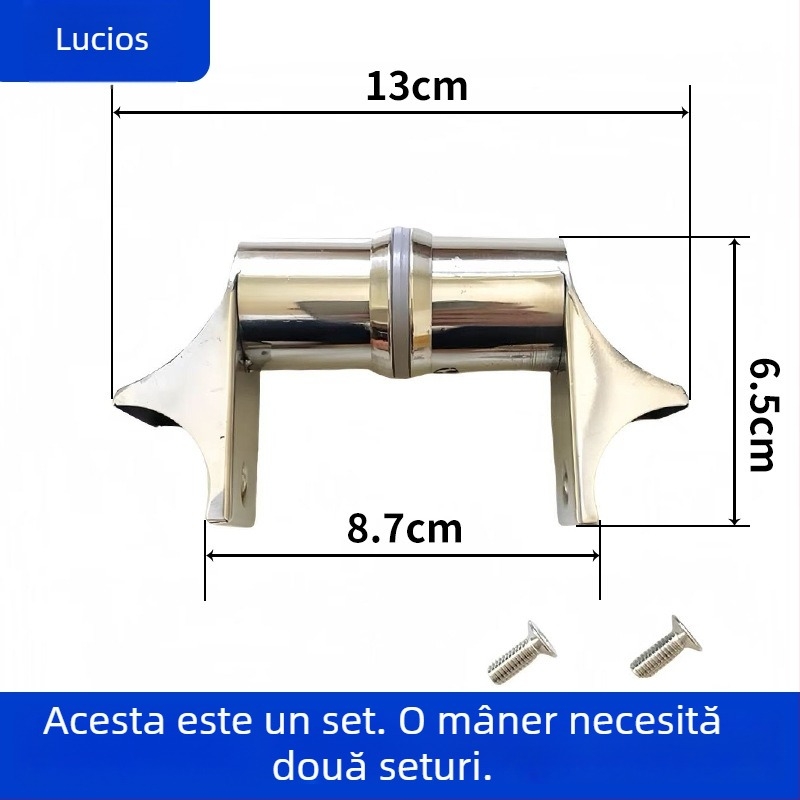Accesorii pentru mânere din oțel inoxidabil pentru uși din sticlă – montaj lateral, picior în formă de cioc de rață, profil circular din țeavă, picior curbat