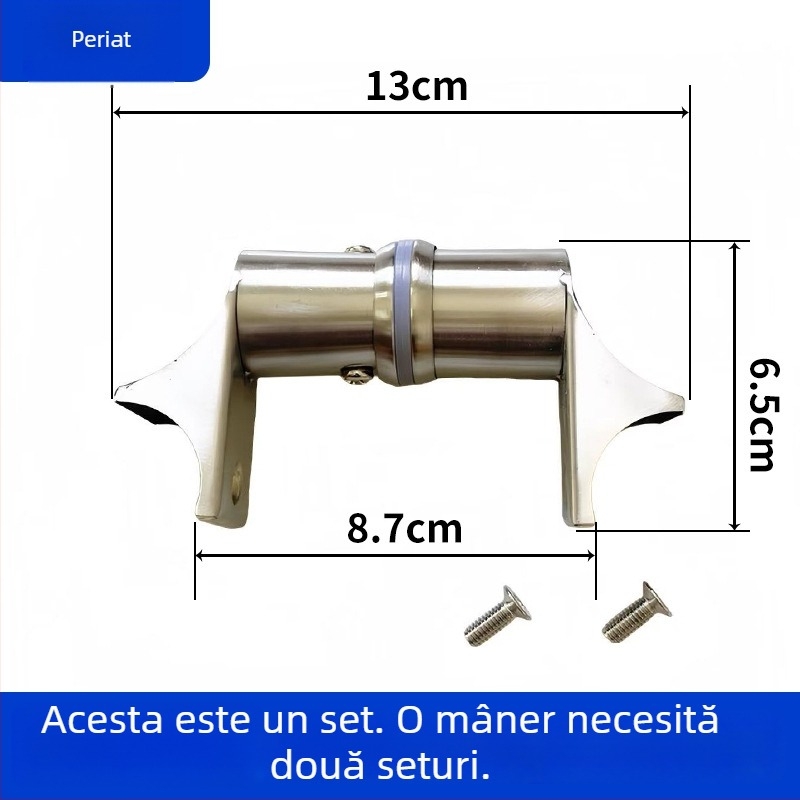 Accesorii pentru mânere din oțel inoxidabil pentru uși din sticlă – montaj lateral, picior în formă de cioc de rață, profil circular din țeavă, picior curbat
