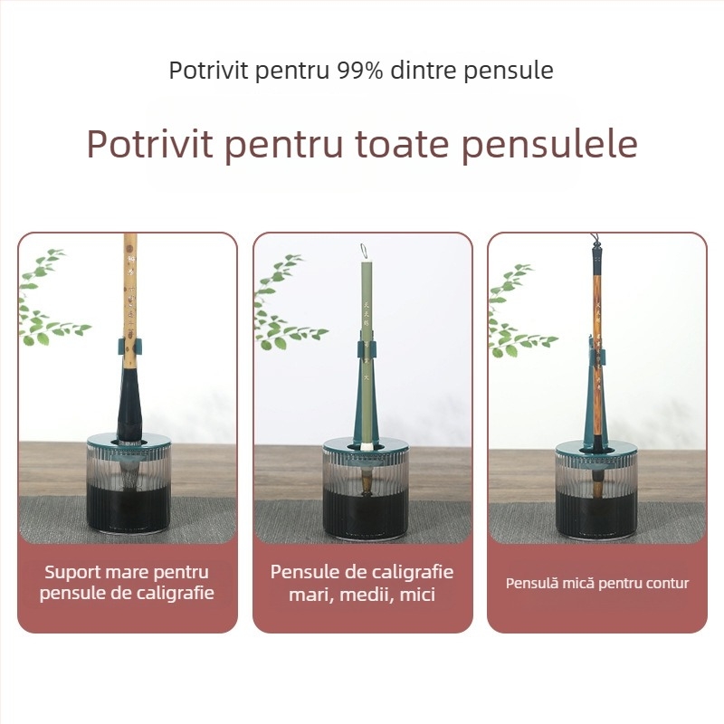 Suport multifuncțional pentru pixuri cu recipient de cerneală, cilindru de spălat pensule, clips de uscare și suport hidratant pentru scris