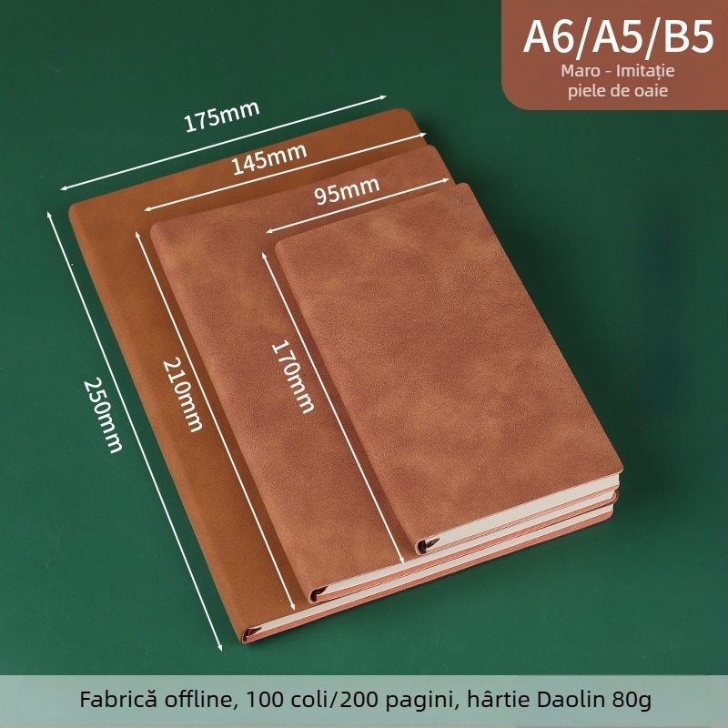 Caiet cu piele de miel, format A5 și B5, copertă groasă, jurnal de afaceri și întâlniri, jurnal minimalist pentru studenți, personalizare corporativă