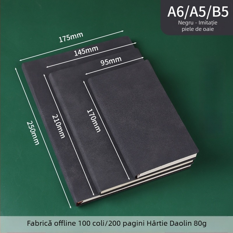 Caiet cu piele de miel, format A5 și B5, copertă groasă, jurnal de afaceri și întâlniri, jurnal minimalist pentru studenți, personalizare corporativă