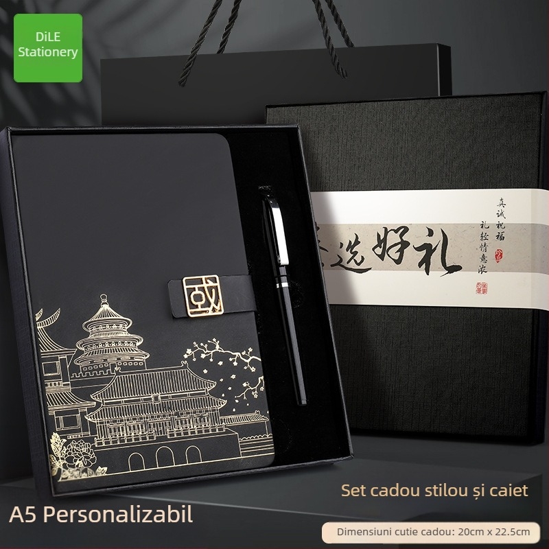 Jurnal A5 în stil chinezesc pentru afaceri și birou, notebook de lux, set cadou