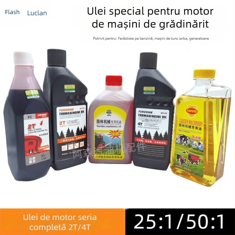 Ulei pentru motoare în doi timpi și patru timpi, destinat utilajelor de grădină (mașină de tuns iarba, tăietor pentru gard viu, stropitor) 1L