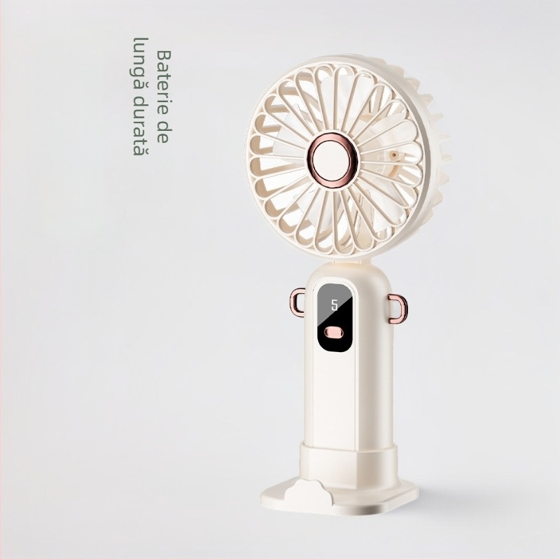 Ventilator USB reîncărcabil mini portabil, de birou, pliabil, 4-in-1, 5 palete, 5 trepte, baterie încorporată 1000–1200 mAh, greutate 170 g, dimensiuni 200×90×45 mm.