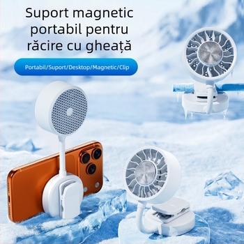 Ventilator magnetic de răcire pentru telefon, cu clips rotativ și suport de birou, USB mini ventilator
