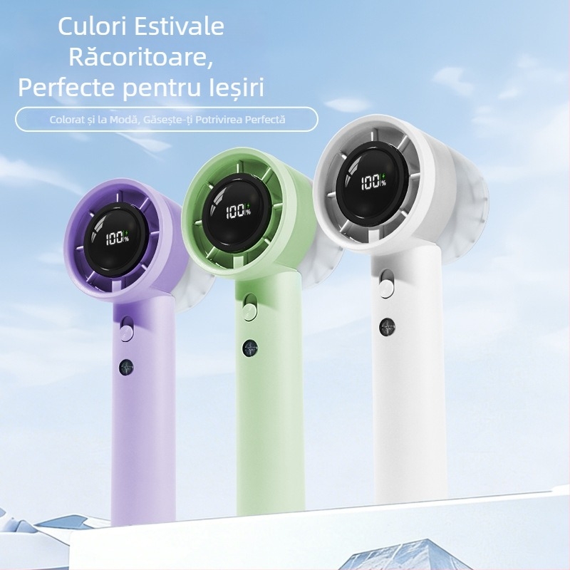 Ventilator mic de mână, turbină de înaltă viteză, reglaj fără trepte la 100 niveluri, baterie Li-ion încorporată 1200-2000mAh, alimentare USB, ventilator portabil pentru exterior