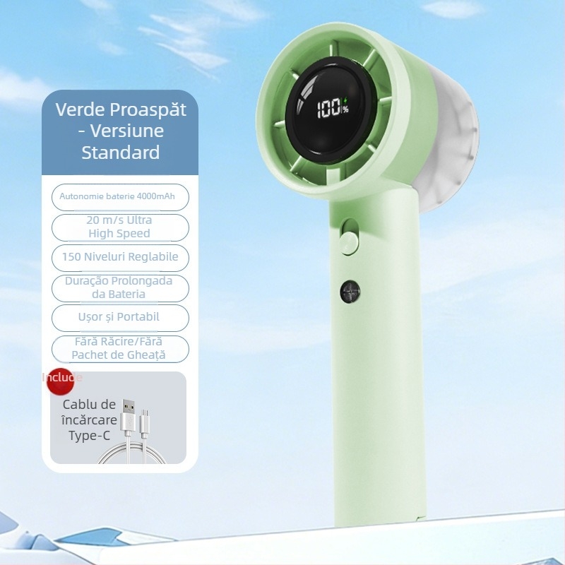 Ventilator mic de mână, turbină de înaltă viteză, reglaj fără trepte la 100 niveluri, baterie Li-ion încorporată 1200-2000mAh, alimentare USB, ventilator portabil pentru exterior