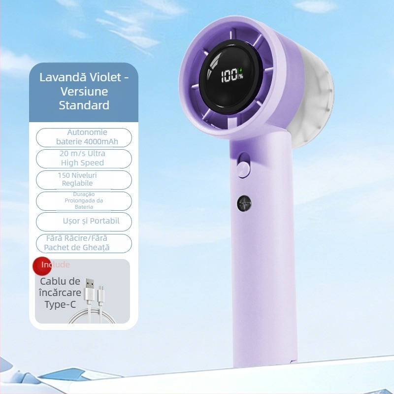 Ventilator mic de mână, turbină de înaltă viteză, reglaj fără trepte la 100 niveluri, baterie Li-ion încorporată 1200-2000mAh, alimentare USB, ventilator portabil pentru exterior