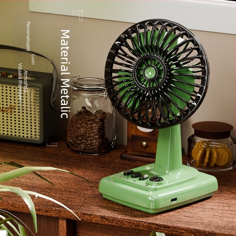 Ventilator de birou retro, reîncărcabil, compact și portabil, pentru birou și casă