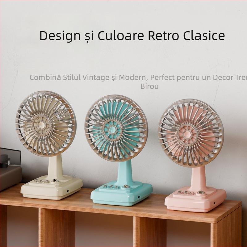 Ventilator de birou retro, reîncărcabil, compact și portabil, pentru birou și casă