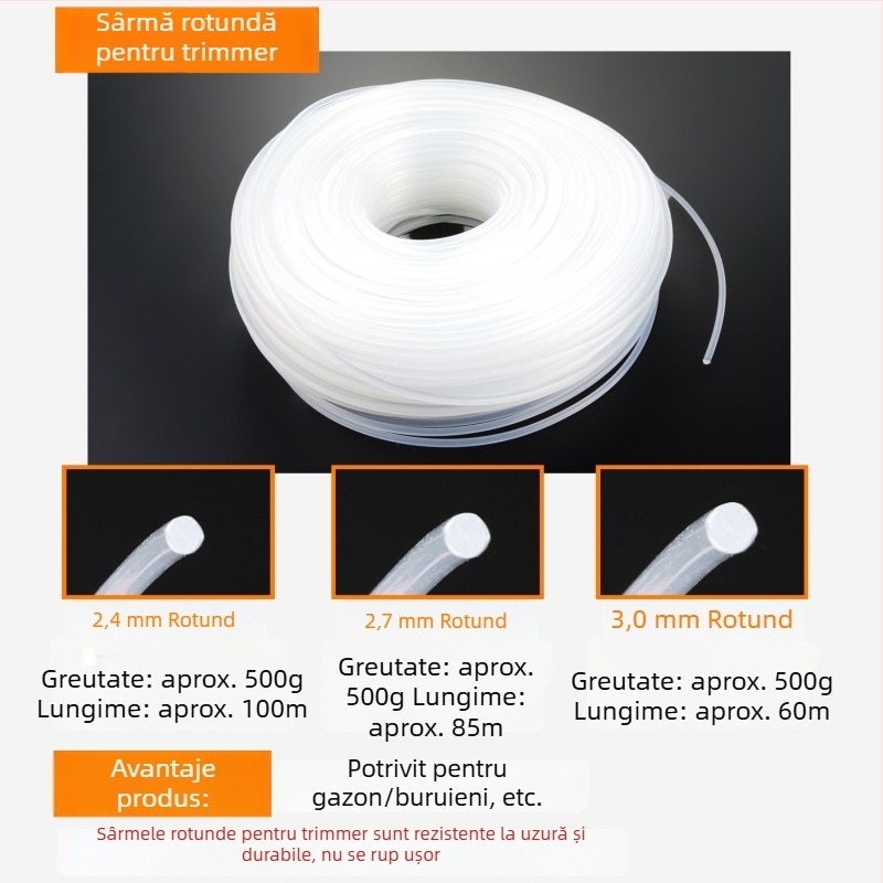 Linii de tăiere rezistente pentru mașina de tuns iarbă — accesorii universale pentru grădină, linie de tăiere în spirală cu dinți și funie de tăiere