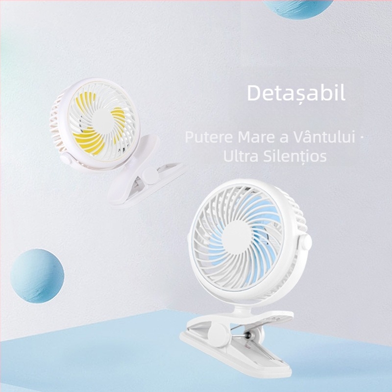 Ventilator mini USB, fixare cu clips pentru birou sau cămin studențesc, silențios, reîncărcabil