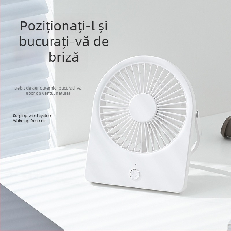 Ventilator USB de birou, ultra-subțire, mic și portabil, cu 3 palete și baterie încorporată, montare pe perete sau pe birou
