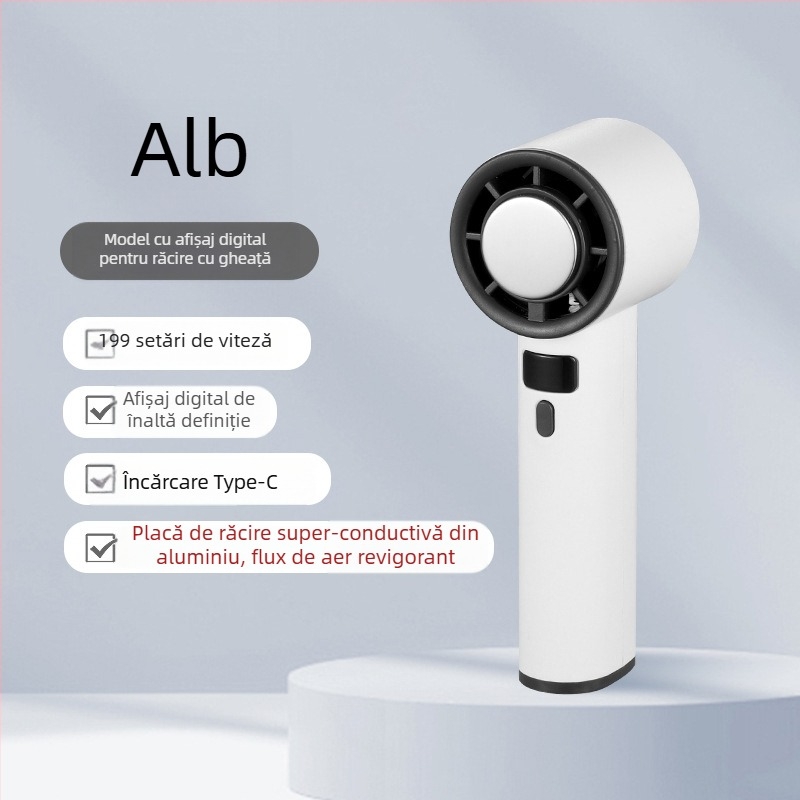 Ventilator USB portabil pentru mână și birou, cu răcire prin gheață, 4 palete, 4 viteze, baterie încorporată 1000–1200 mAh