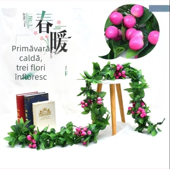 Viță artificială de ratan, 2,1 m lungime, cu frunze verzi și flori de mătase – decor de tavan