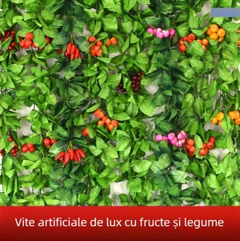 Viță artificială de ratan, 2,1 m lungime, cu frunze verzi și flori de mătase – decor de tavan