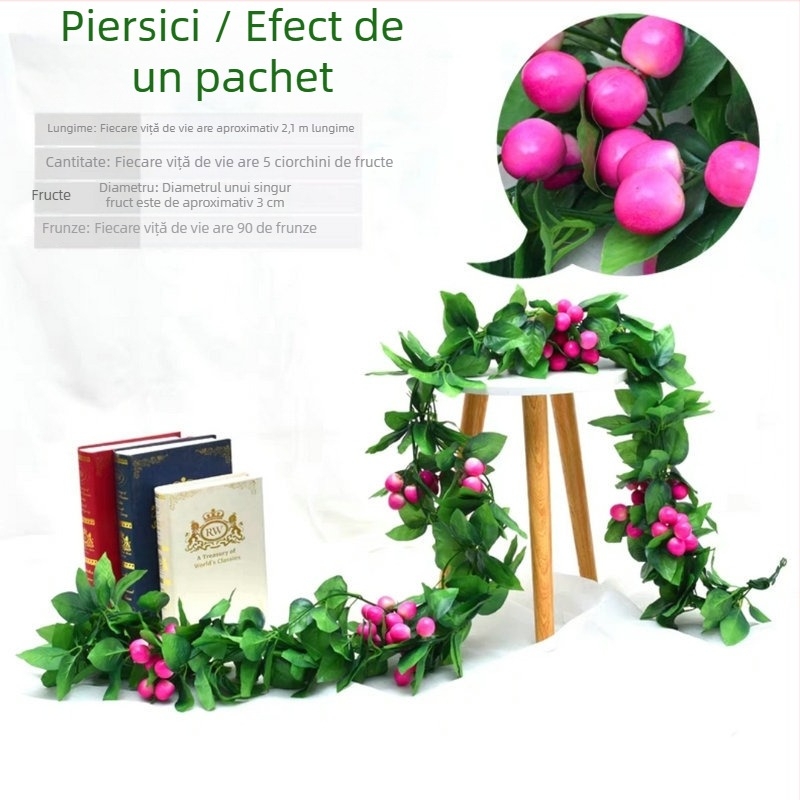 Viță artificială de ratan, 2,1 m lungime, cu frunze verzi și flori de mătase – decor de tavan