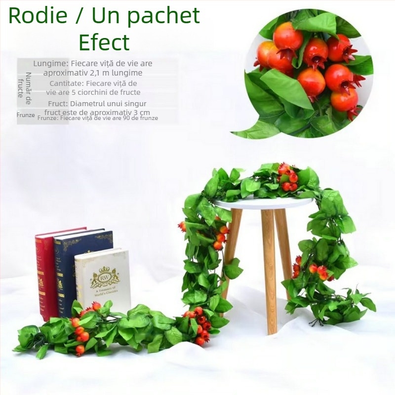 Viță artificială de ratan, 2,1 m lungime, cu frunze verzi și flori de mătase – decor de tavan