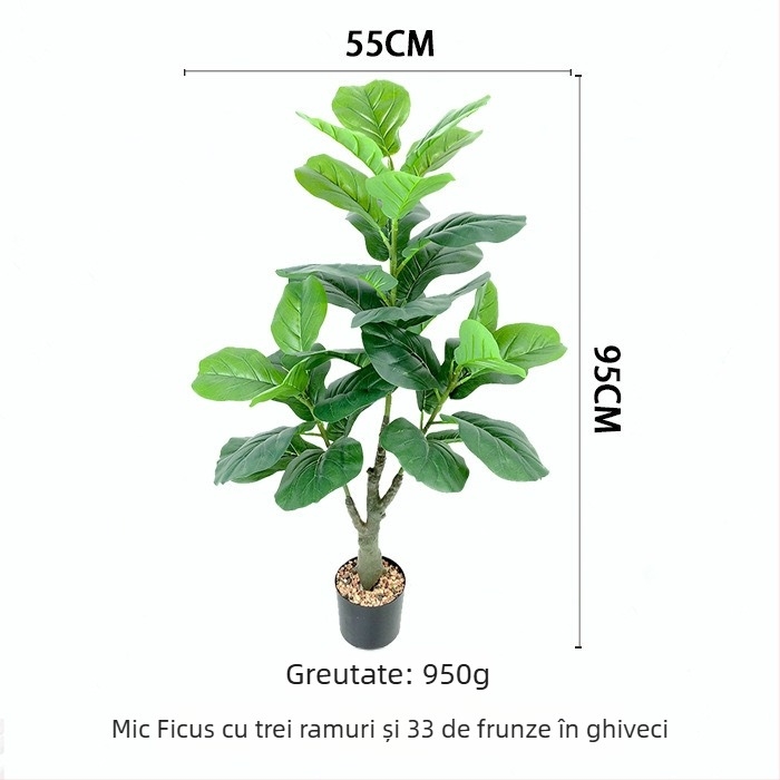 Fiddle-leaf fig artificial în stil nordic, plantă în ghiveci pentru interior, arbore mare de podea pentru decorul pereților