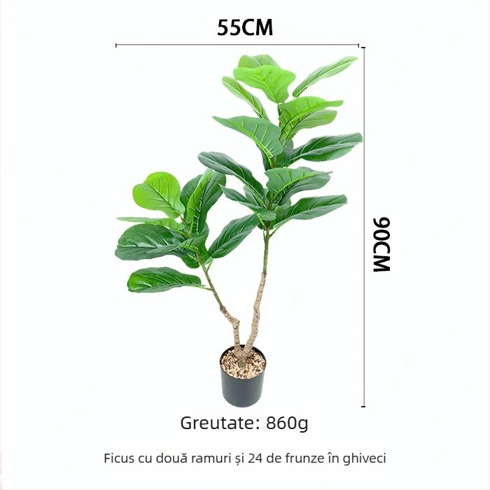 Fiddle-leaf fig artificial în stil nordic, plantă în ghiveci pentru interior, arbore mare de podea pentru decorul pereților