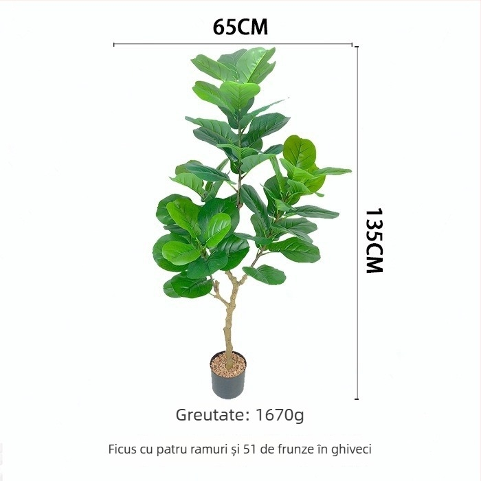 Fiddle-leaf fig artificial în stil nordic, plantă în ghiveci pentru interior, arbore mare de podea pentru decorul pereților