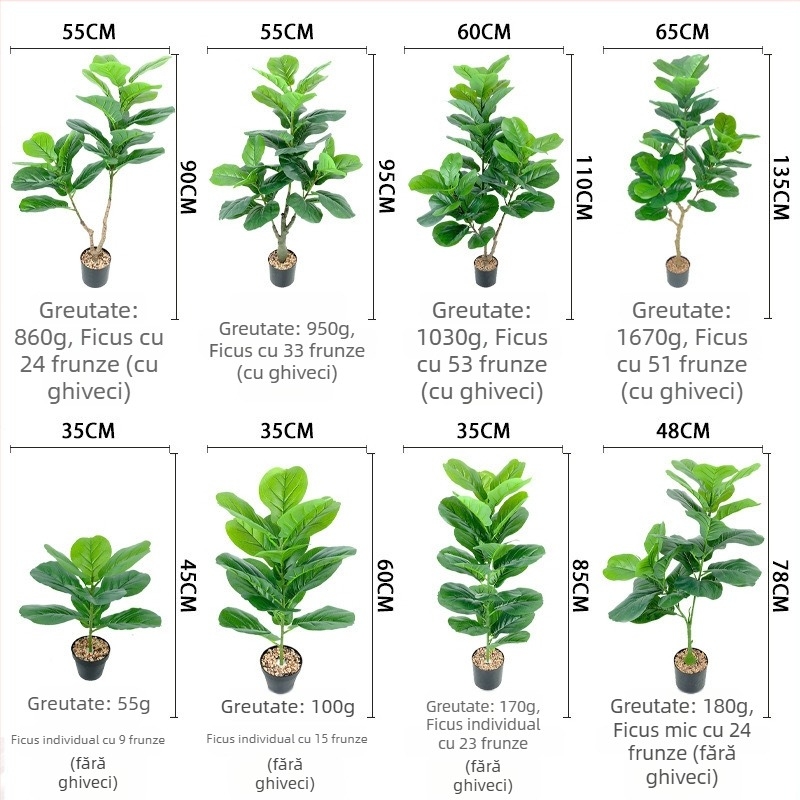 Fiddle-leaf fig artificial în stil nordic, plantă în ghiveci pentru interior, arbore mare de podea pentru decorul pereților
