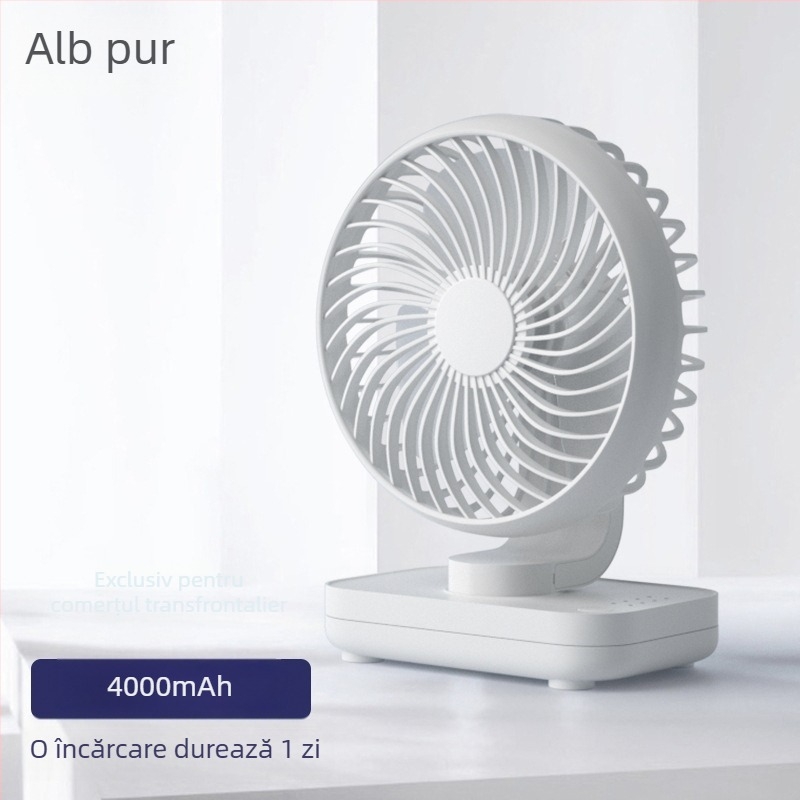 Ventilator de birou cu cap rotativ, ventilator mic USB pentru cămine studențești, funcționare silențioasă, autonomie lungă