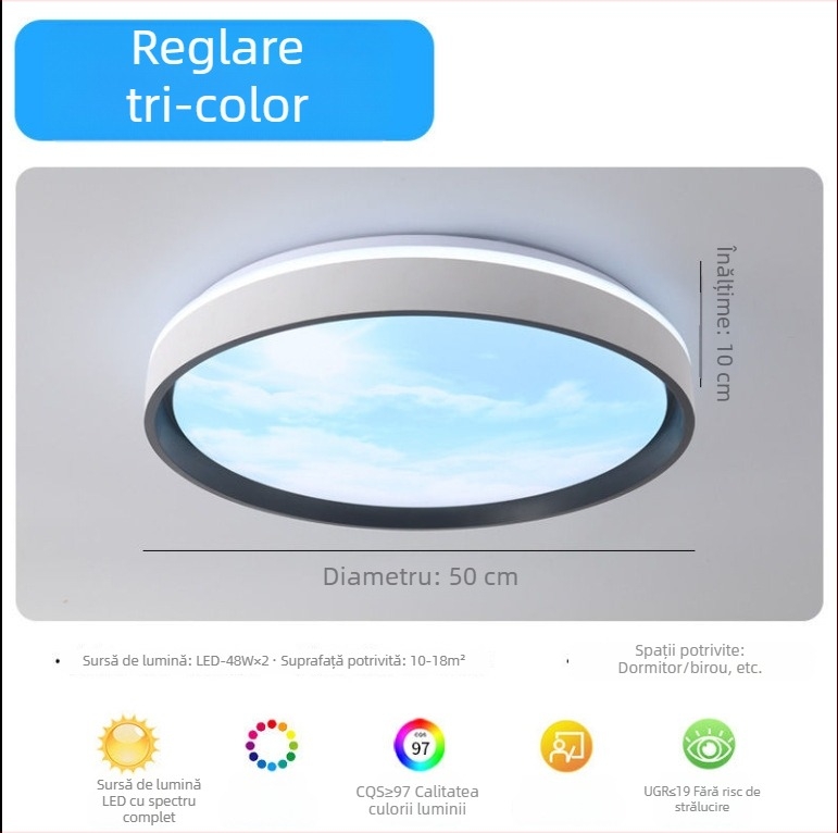 Lumină de plafon Sky Light integrată pentru bucătărie și baie, lumină albastră de cer
