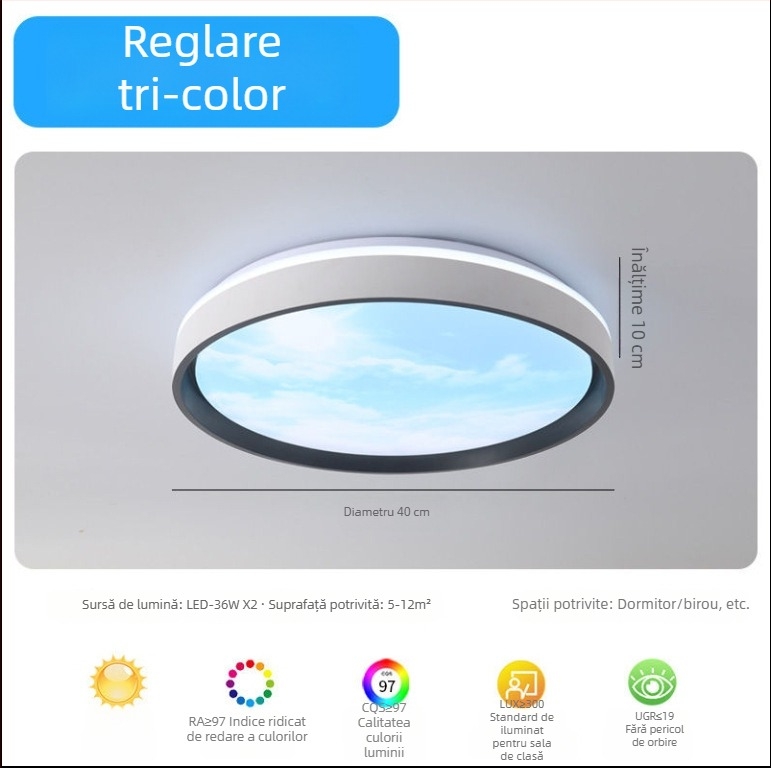 Lumină de plafon Sky Light integrată pentru bucătărie și baie, lumină albastră de cer