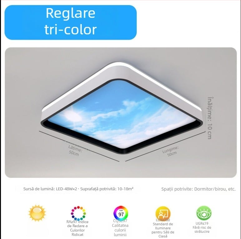 Lumină de plafon Sky Light integrată pentru bucătărie și baie, lumină albastră de cer